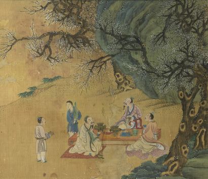 null CHINE, vers 1900

Deux peintures sur soie figurant des scènes de lettrés

H....