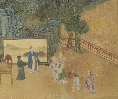 null CHINE, vers 1900

Deux peintures sur soie figurant des scènes de lettrés

H....