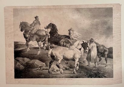  Théodore GÉRICAULT (1791-1824) 
Chevaux conduits à la foire 
Delteil 87 
Lithographie...