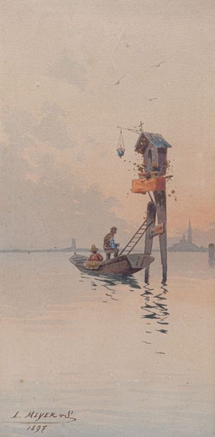 null L. MEYER XIXe-XXe siècle

Près de Venise

Aquarelle signée et datée 1897

A...