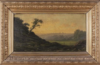 R.T. STUART (XIXe siècle) 
Paysage lacustre...