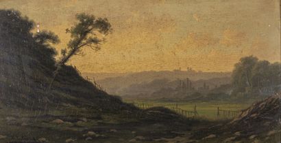 null R.T. STUART (XIXe siècle)

Paysage lacustre au soleil couchant

Huile sur panneau...