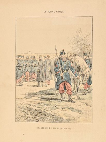 null Génie Troisième République : ensemble de lithographies, certaines rehaussées...