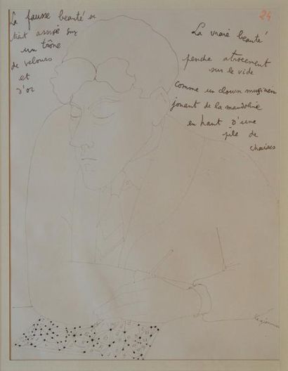 JEAN COCTEAU Jean Loiseleur no 24. Autoportrait. [1924]. Dessin original à la plume....