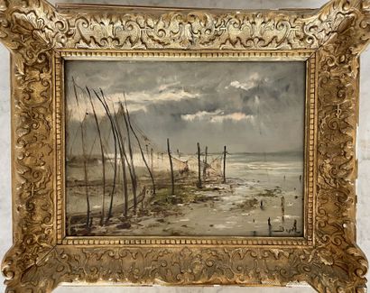 null Pierre Marie BEYLE (1838-1902)

"Filets à marée basse"

Huile sur panneau.

Signé...