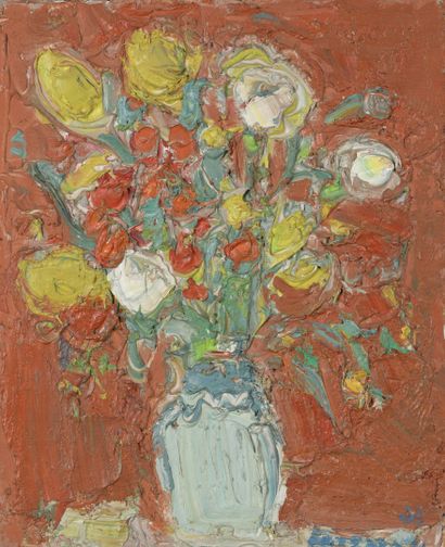  André COTTAVOZ (1922-2012) 
Fleurs, 1970 
Huile sur panneau d'aggloméré, signée...