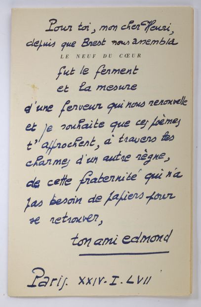  Pierre SOULAGES (né en 1919) et Edmond HUMEAU (1907-1998) 
Le neuf du coeur, Paris,...