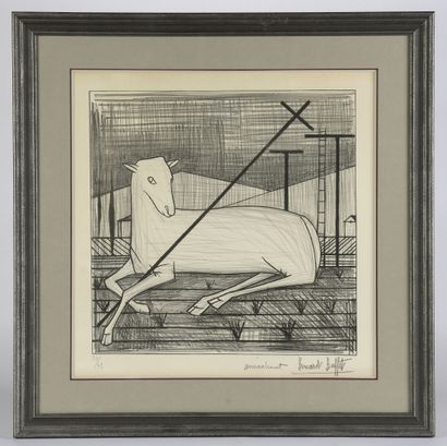  Bernard BUFFET (1928-1999) 
L'Agneau pascal, 1954 
Lithographie en noir, signée...