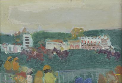  Jean FUSARO (né en 1925) 
Course au ciel lisse, 1961 
Huile sur toile, signée en...