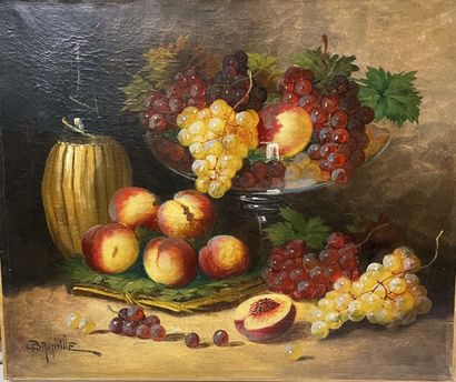 null Lot of three still lifes: with peaches and grapes, with currants and plums and...