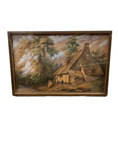 null Two thatched cottages and a cart 


Watercolors and charcoal 


H. 31 cm L....