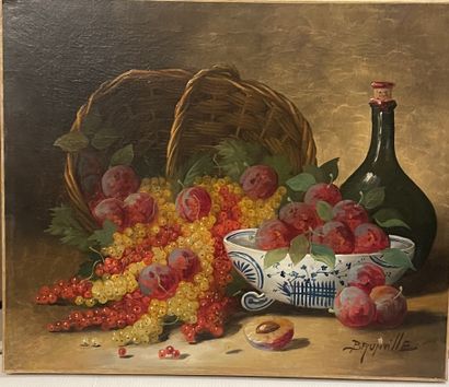 null Lot of three still lifes: with peaches and grapes, with currants and plums and...
