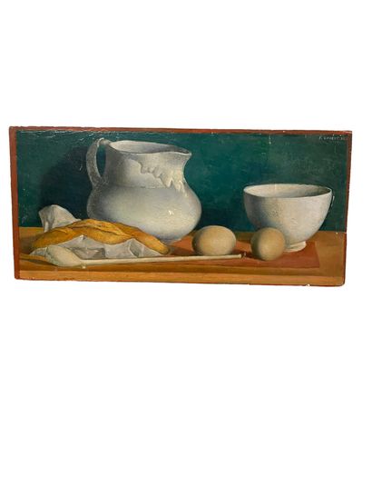 null Lot of two still lifes: Still life with eggs and Four rabbits 


Oil on panel...