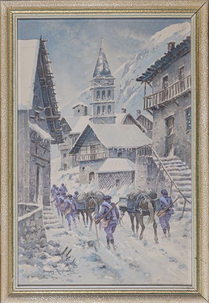 null Bernard RAMBAUD (XIX-XX)

Chasseurs alpins, traversée d'un village sous la neige...