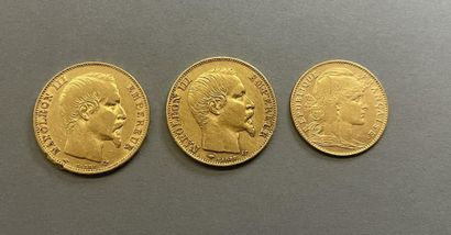 null FRANCE

Lot de trois pièces or comprenant:

- deux pièces de 20 francs or Napoléon...