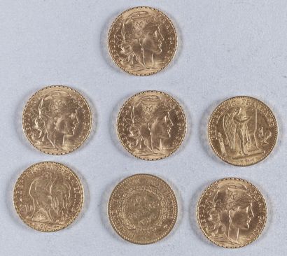 null FRANCE

Lot de sept pièces de 20 francs or comprenant: Génie 1876 A; Génie 1878...