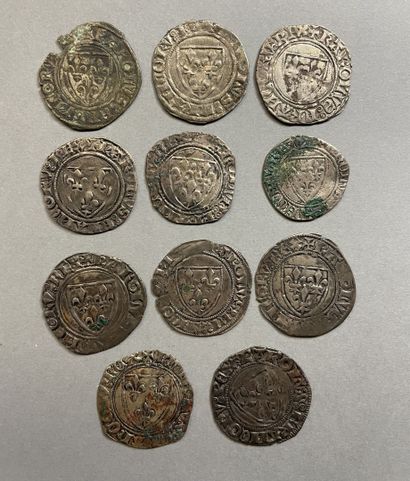 null Intéressant lot de 11 monnaies d'argent: Charles VI, ensemble de 10 Blancs Guénars...