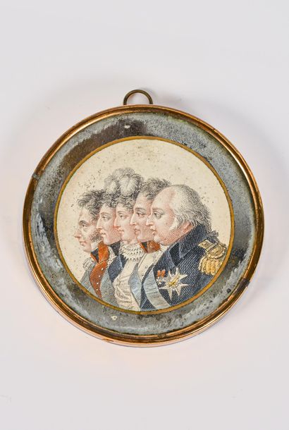 null Miniature ronde gravé de la Famille d'Orléans dans un cadre églomisé en or (?)

D....