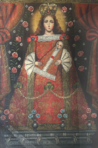 null Ecole de Cusco, XVIIIème siècle

Vierge à l'Enfant en majesté

Huile sur toile

(sous...