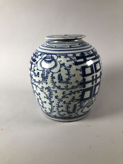 null CHINE- XXe SIECLE

Pot à gingembre en porcelaine blanc et bleu à décor stylisé...