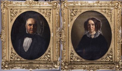 null A. BERNARD - Ecole française du XIXe siècle

Paire de portraits homme et femme...