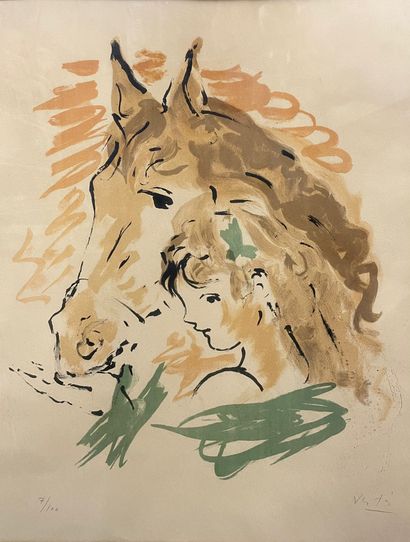 null Marcel VERTES (1895-1961)

"Jeune fille au cheval"

Lithographie couleur encadrée,...