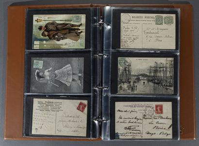 null Collection d'oblitérations sur environ 120 cartes postales entre 1900 et 1950...