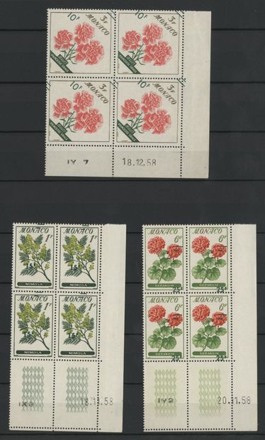null Monaco n°515d (x4) + n°516d (x4) + n°518d (x4). Douze Variétés de Surcharges...