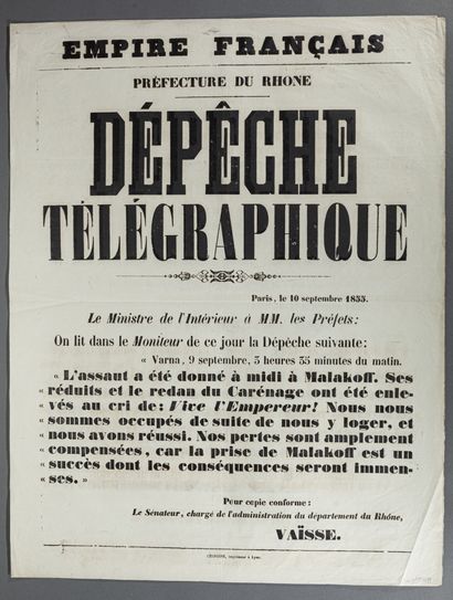 null 1855 GUERRE DE CRIMEE Trois affiches sur les batailles de Malakoff et sur la...