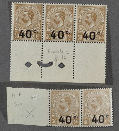 null Monaco Timbres-Taxe n°12 40ct sur 30ct bistre avec Variétés neuves ** n°12a...