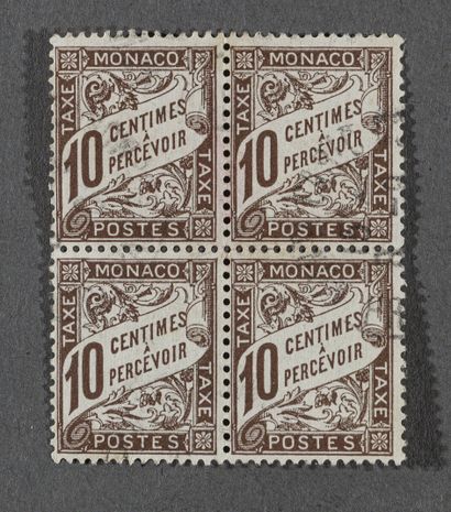 null Monaco Timbres-Taxe n°4 Bloc de Quatre du 10ct brun, timbre rare, oblitération...