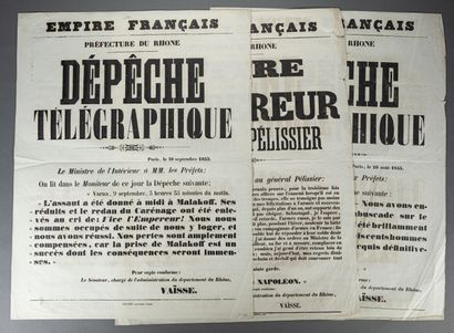 null 1855 GUERRE DE CRIMEE Trois affiches sur les batailles de Malakoff et sur la...