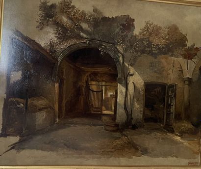 null Hendrik LEYS (1815-1869)

"Farmyard".

Oil on panel, the studio stamp in the...