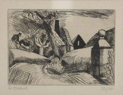 null Marcel GROMAIRE (1892-1971)
Landscape with a chapel, 1922
Etching on zinc, monogrammed...