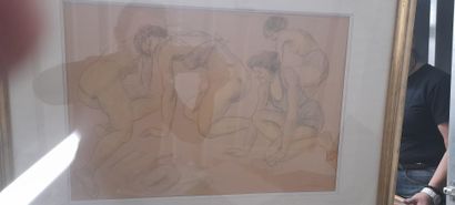 null Odilon ROCHE (1868-1947)
Quatre baigneuses sur la plage
Aquarelle et mine de...