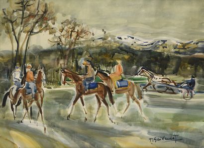 null Pierre GAILLARDOT (1910-2002)
Hiver à Cagnes [Entrainement des chevaux]
Aquarelle,...