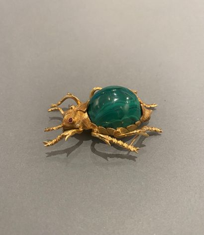 null Brooch in yellow gold 18k (750 thousandths) representing a beetle, the body...