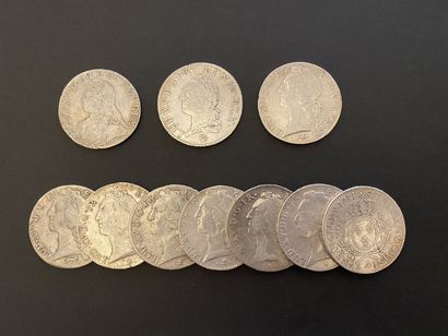FRANCE 
Lot de dix écus Louis XV en argent
(Très...