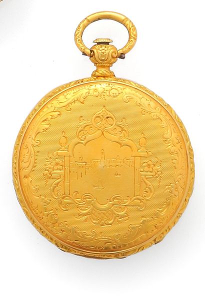 null Montre de col en or jaune 18k (750 millièmes), la cadran à chiffres arabes,...