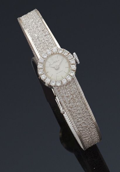 null Montre bracelet de dame en or gris 18k (750 millièmes), boîtier rond, cadran...