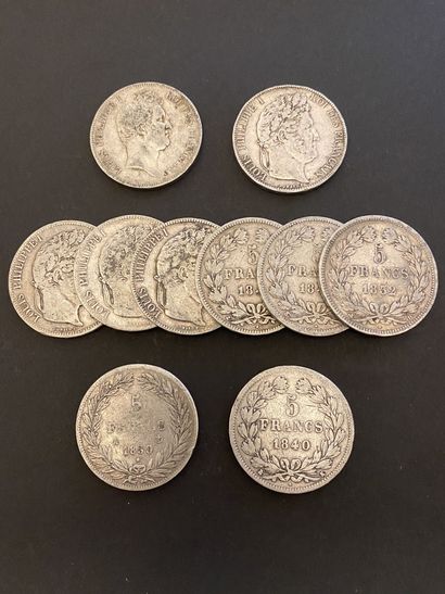 null FRANCE 
Lot de dix pièces de 5 francs Louis-Philippe en argent
Poids : 246,6...