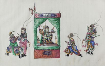 null CHINE, Canton - XIXe siècle

Paire de papiers de riz en couleurs à scènes de...