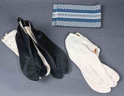 null CHINE - XXe siècle 

Trois paires de chaussons et une ceinture

L. environ 27...