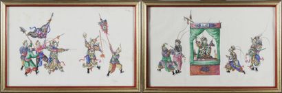 null CHINE, Canton - XIXe siècle

Paire de papiers de riz en couleurs à scènes de...