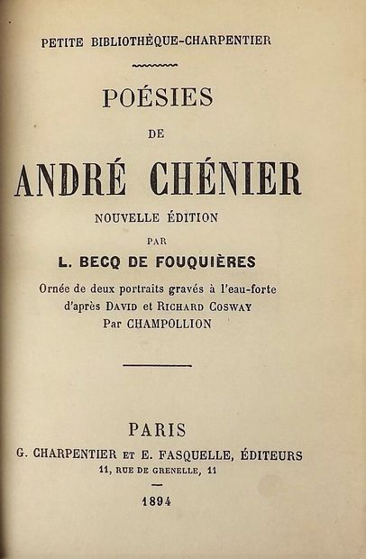 CHENIER (André). POESIES. 
Paris, Charpentier,...