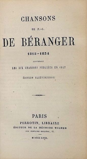 null BERANGER (P-J). CHANSONS DE P.-J. BERANGER 1815-1834. 

Paris, Perrotin, 1858....