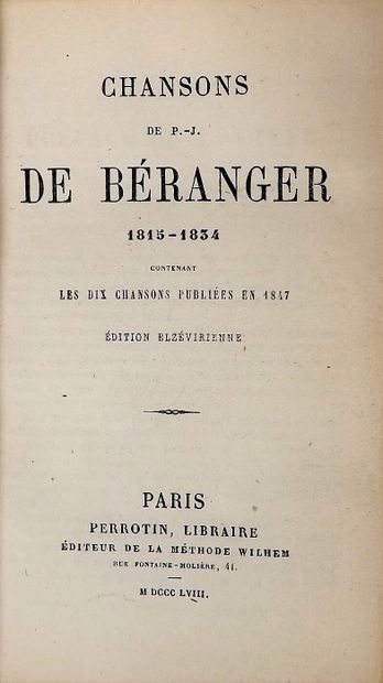 null BERANGER (P-J). CHANSONS DE P.-J. BERANGER 1815-1834. 

Paris, Perrotin, 1858....