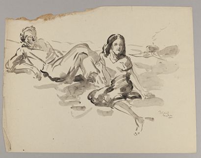 null Roland COUDON (1897 -1954)

Scène orientaliste à l'aquarelle et couple assis...