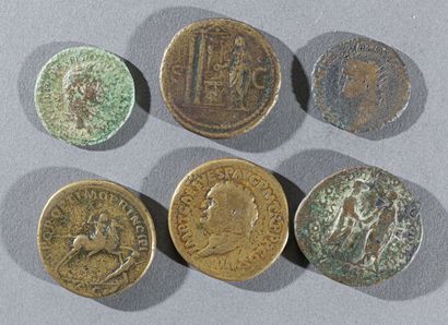 null Lot de 6 sesterces et as, bronze : Néron, Vespasien, Trajan, Domitien, Marc...