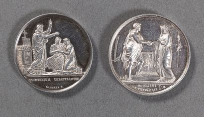 null Lot de 2 médaille de mariage en argent : 

- par Gayrard (union en 1846) 33...